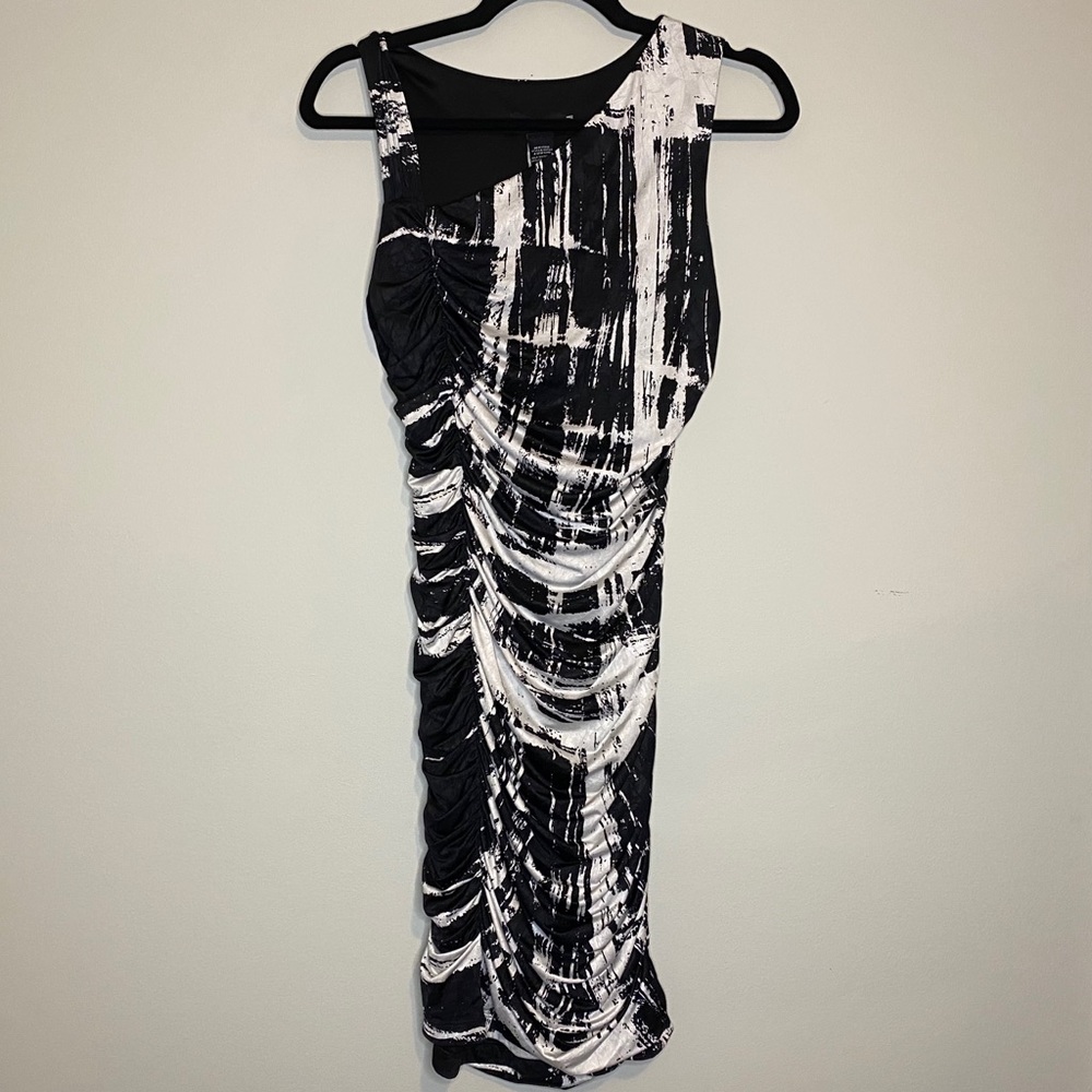 Black and White Ruched Dress